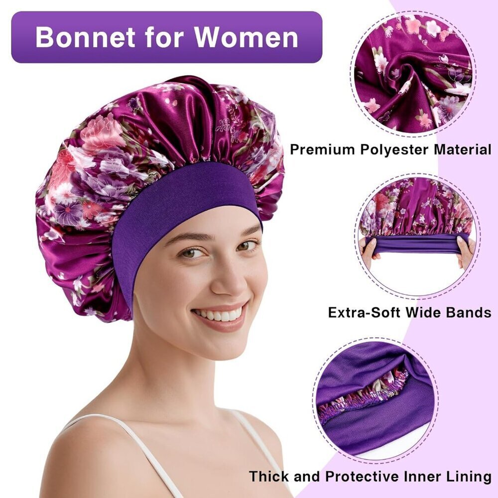 10 Pcs Satin Bonnet for Women Hair Sleep Cap Soft Wide Band Protects All Styles - Picture 4 of 7